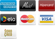 Bandeiras aceitas: American Express, Mais!, Hipercard, Elo, Mastercard, Visa e Sorocred